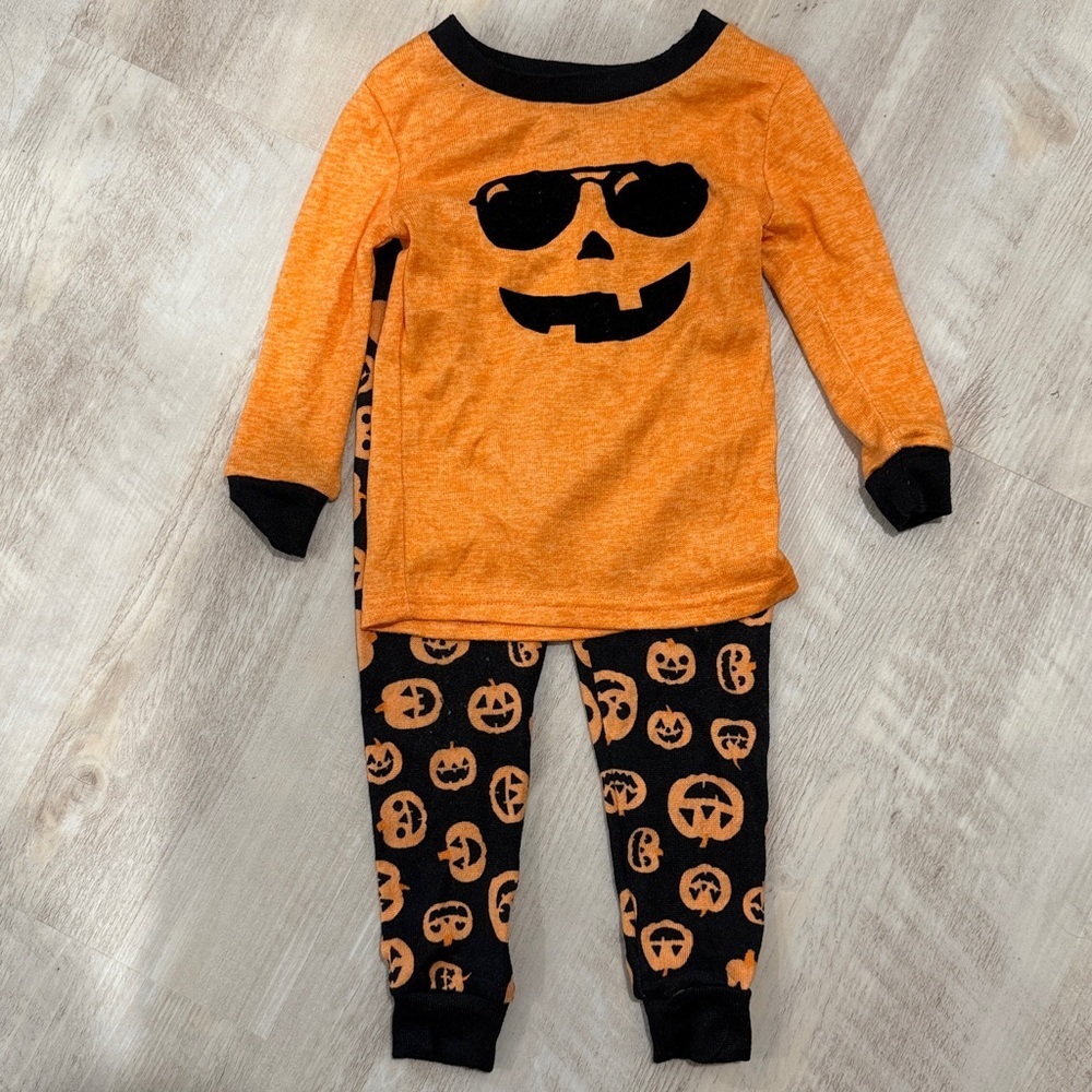 Orange Pumpkin Face Pajama Set